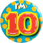 Button 10 Jaar - Button met speld (55mm) - Leeftijd badge - 10 Jaar versiering - Accessoires - Rozet I'm 10 - Verjaardag jongen / meisje / man / vrouw - Button 10 Jaar