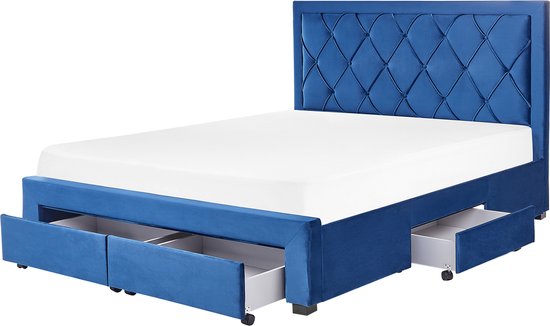 LIEVIN - Tweepersoonsbed - Blauw - 160 x 200 cm - Fluweel