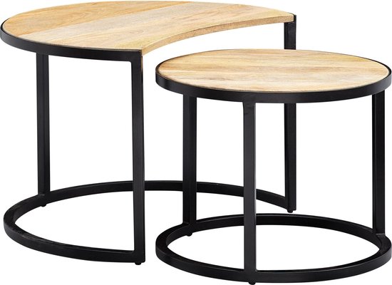 Set van 2 salontafels – mangohout/zwart staal – industrieel - Tafels