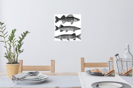 Sticker Muursticker Illustration Pêche - trois poissons - 30x30 cm - film adhésif autocollant - sticker mural repositionnable