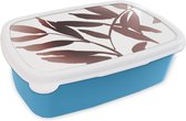 Broodtrommel Blauw - Lunchbox - Brooddoos - Bladeren - Design - Abstract - 18x12x6 cm - Kinderen - Jongen