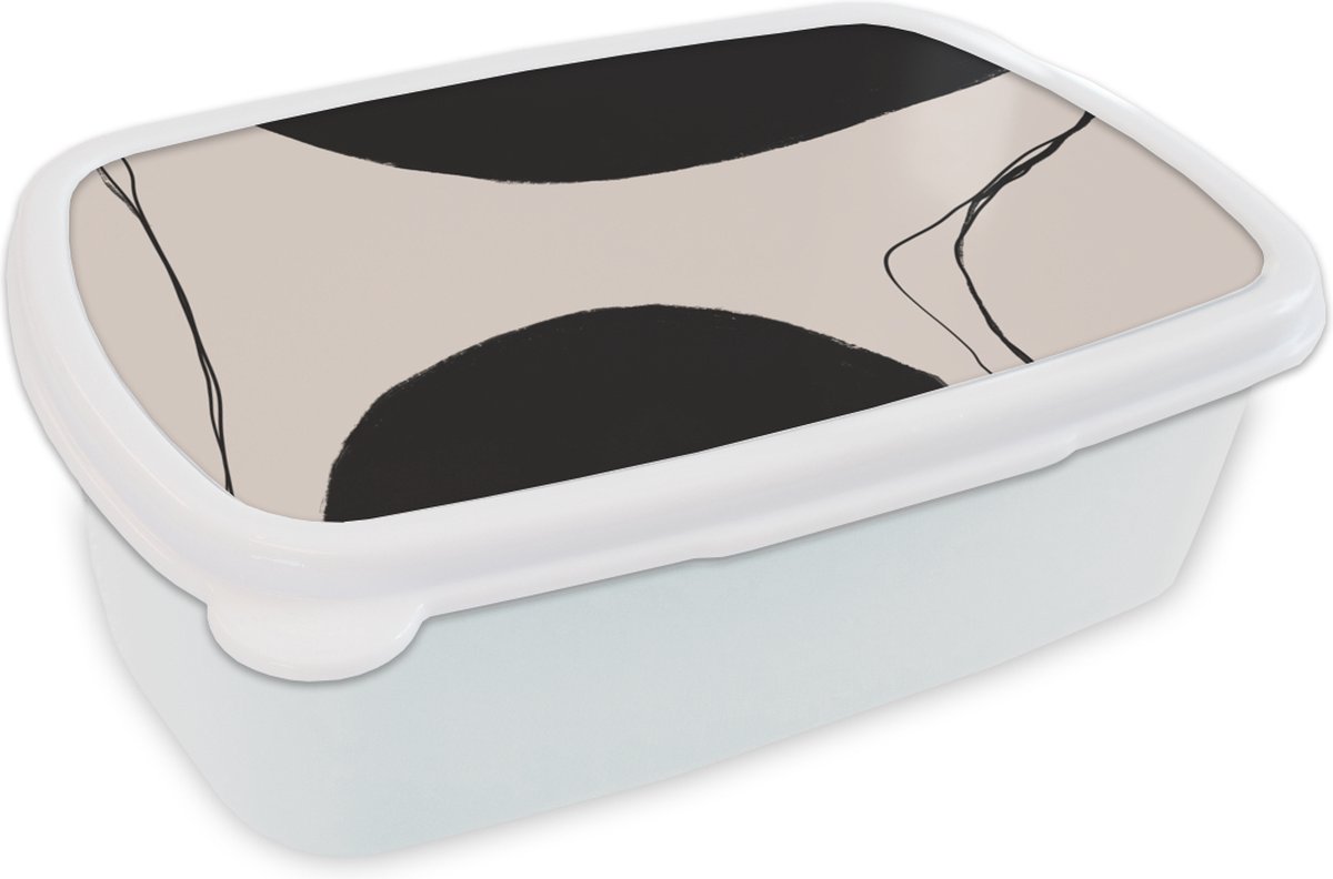 Broodtrommel Wit - Lunchbox - Brooddoos - Pastel - Zwart - Minimalisme - 18x12x6 cm - Volwassenen