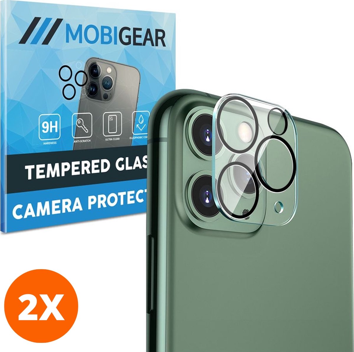 Mobigear Screenprotector geschikt voor Apple iPhone 11 Pro Max Glazen | Mobigear Camera Protector - Case Friendly (2-Pack)