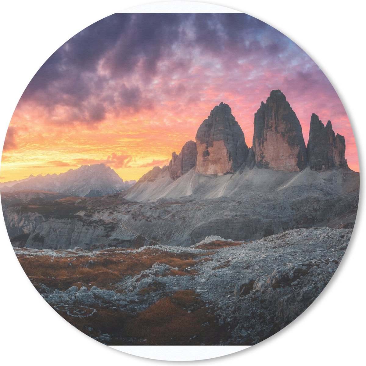 Muismat rond 20x20 cm - Mousepad Rotsen - Berg - Zonsondergang - Landschap - Ronde muismatten