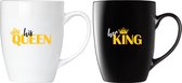 BRUBAKER Tasses à café Cheveux King & His Queen avec carte de vœux - Couple de tasses à Café Zwart et Wit - Set cadeau de tasses de 300 ml - Set de tasses dans une boîte cadeau pour la Saint-Valentin, mariage et Noël