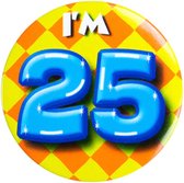 Button 25 Jaar - Button met speld (55mm) - Leeftijd badge - 25 Jaar versiering - Accessoires - Rozet I'm 25 - Verjaardag jongen / meisje / man / vrouw - Button 25 Jaar