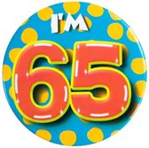 Button 65 Jaar - Button met speld (55mm) - Leeftijd badge - 65 Jaar versiering - Accessoires - Rozet I'm 65 - Verjaardag jongen / meisje / man / vrouw - Button 65 Jaar