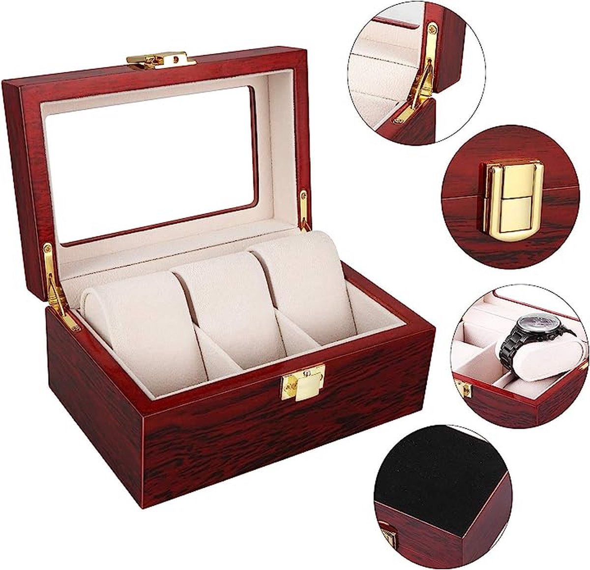 Watch box, Watch box houten horloge Organizer Opbergdoos, voor 3-6-10-12-20 horloges, cadeau