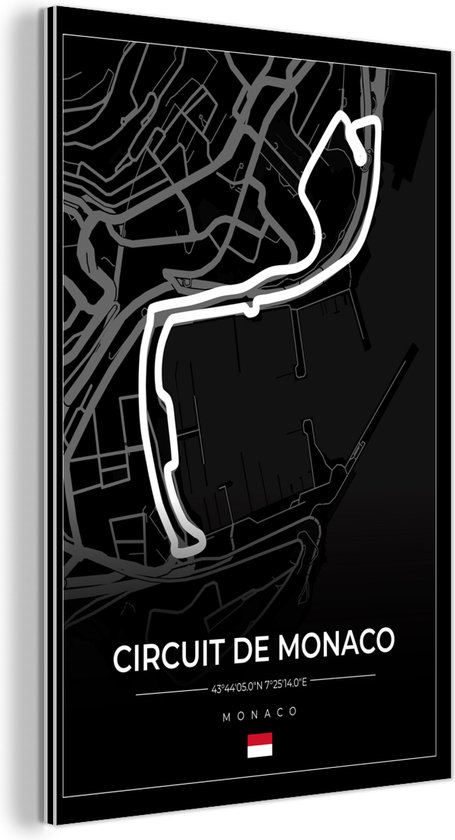 Wanddecoratie Metaal - Aluminium Schilderij Industrieel - Monaco - Formule 1 - Circuit de Monaco - Racebaan - Circuit - Zwart - 20x30 cm - Dibond - Foto op aluminium - Industriële muurdecoratie - Voor de woonkamer/slaapkamer