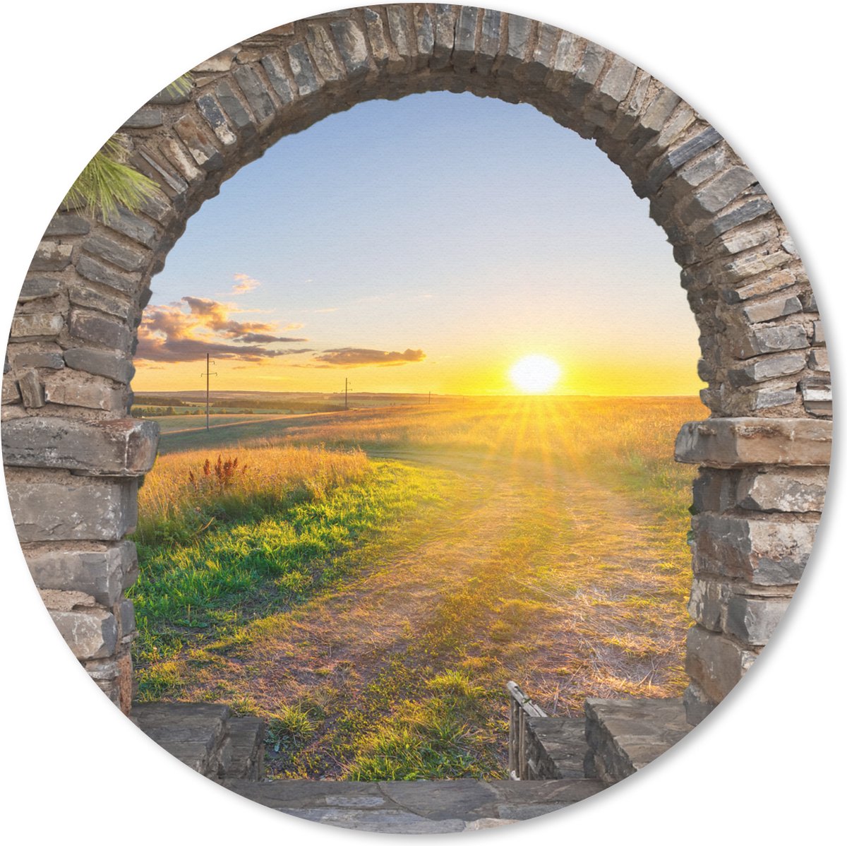 Muismat rond 20x20 cm - Mousepad Platteland - Zon - Doorkijk - Landschap - Ronde muismatten