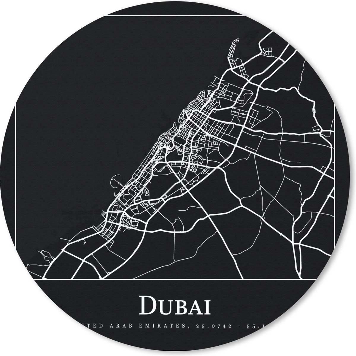 Muismat rond 30x30 cm - Mousepad Stadskaart - Dubai - Kaart - Plattegrond - Ronde muismatten - Stadskaart
