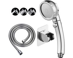 KAIYING boorvrije hogedrukhanddouche met AAN/UIT-pauzeschakelaar 3 straalmodi Waterbesparende douchekop Afneembare puppy-doucheaccessoires (M: douchekop (chroom) + beugel + slang)