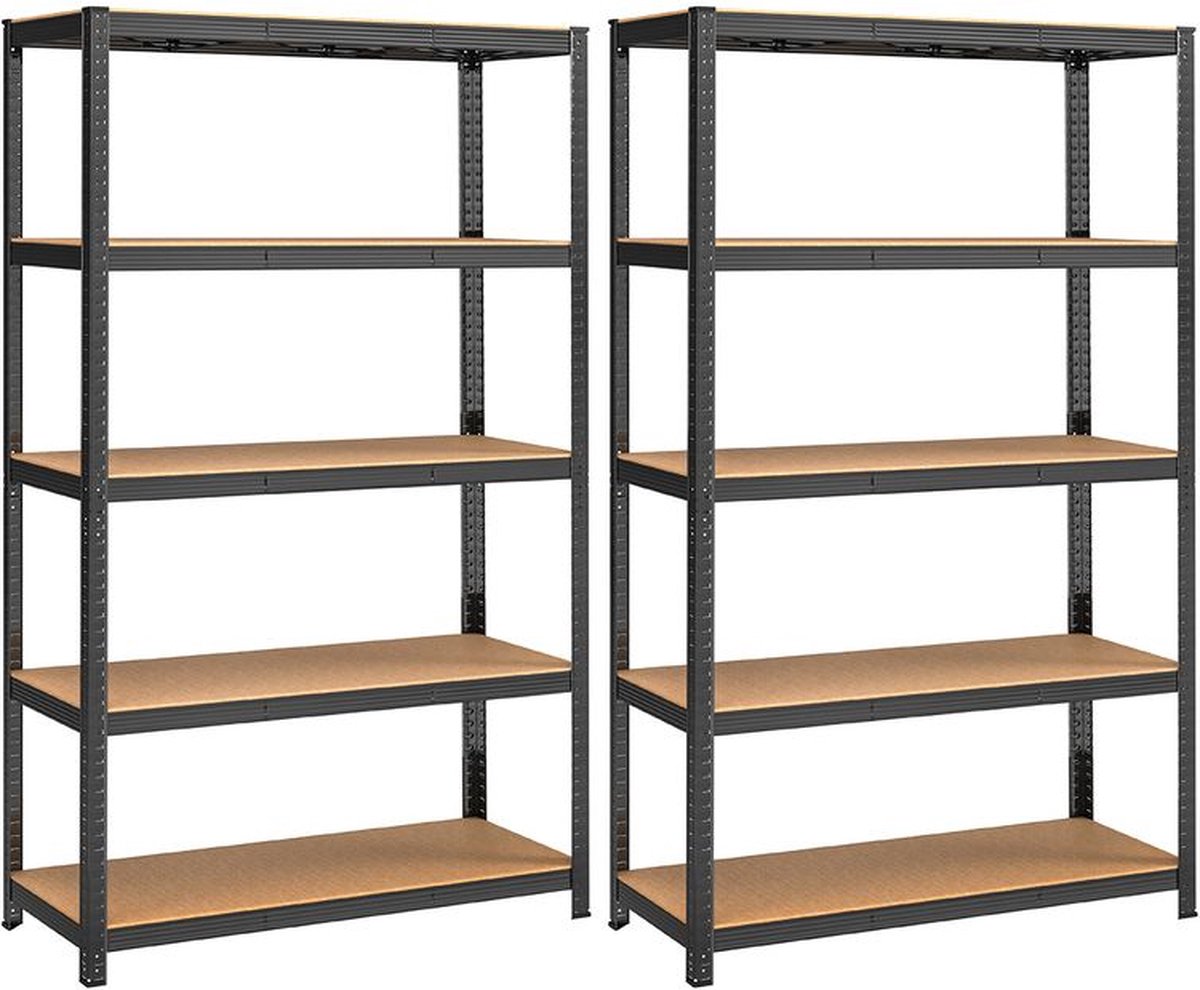 Opbergrek - Kelderplanken - Set Van 2 Kelderplanken - Staande Planken - 5 Planken Opslagrekken - Opbergkelderplanken - Zwart - 60 x 120 x 200 cm