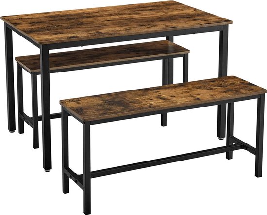 Table à manger Rootz - Ensemble de table de cuisine avec 2 bancs chacun (97 x 30 x 50) cm - Structure en métal - Design industriel (110 x 70 x 75 cm)