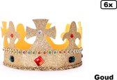 6x Koning Kroon verstelbaar goud glitter met stenen - Themafeest king festival carnaval party