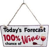 Metalen bord met tekst today,s forecast 100% wine