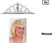 2x Luxe Tiara - diadeem strass Eliza metaal - Prinses koningin festival thema feest party verjaardag miss