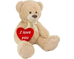 BRUBAKER - XXL Teddybeer 100 cm met een Hartje - I love you - Zacht Speelgoed Knuffel - Teddybear -Beige - Cadeau
