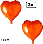 2x Folieballon Hart oranje (45 cm) - trouwen huwelijk bruid hartjes ballon feest festival liefde white