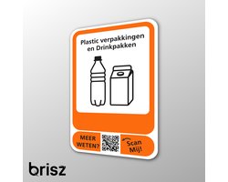 Brisz PMD afvalsticker met afbeelding - Scan de QR code en je weet alles over deze afvalstroom - Kliko sticker -PMD - A4 - Container sticker - Recycle sticker - Pictogrammen - Kliko - Prullenbak - afval sticker