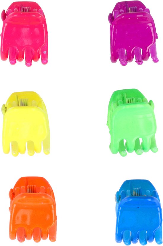 Haarsoires Haarspeld Haarklemmen 1cm – Basic Neon – Groen Geel Oranje Blauw Roze – Set van 6 - Haarclip Klem - Hair Claw - voor Opsteken Haar - Hair Clip - Decoratieve Haaraccessoire