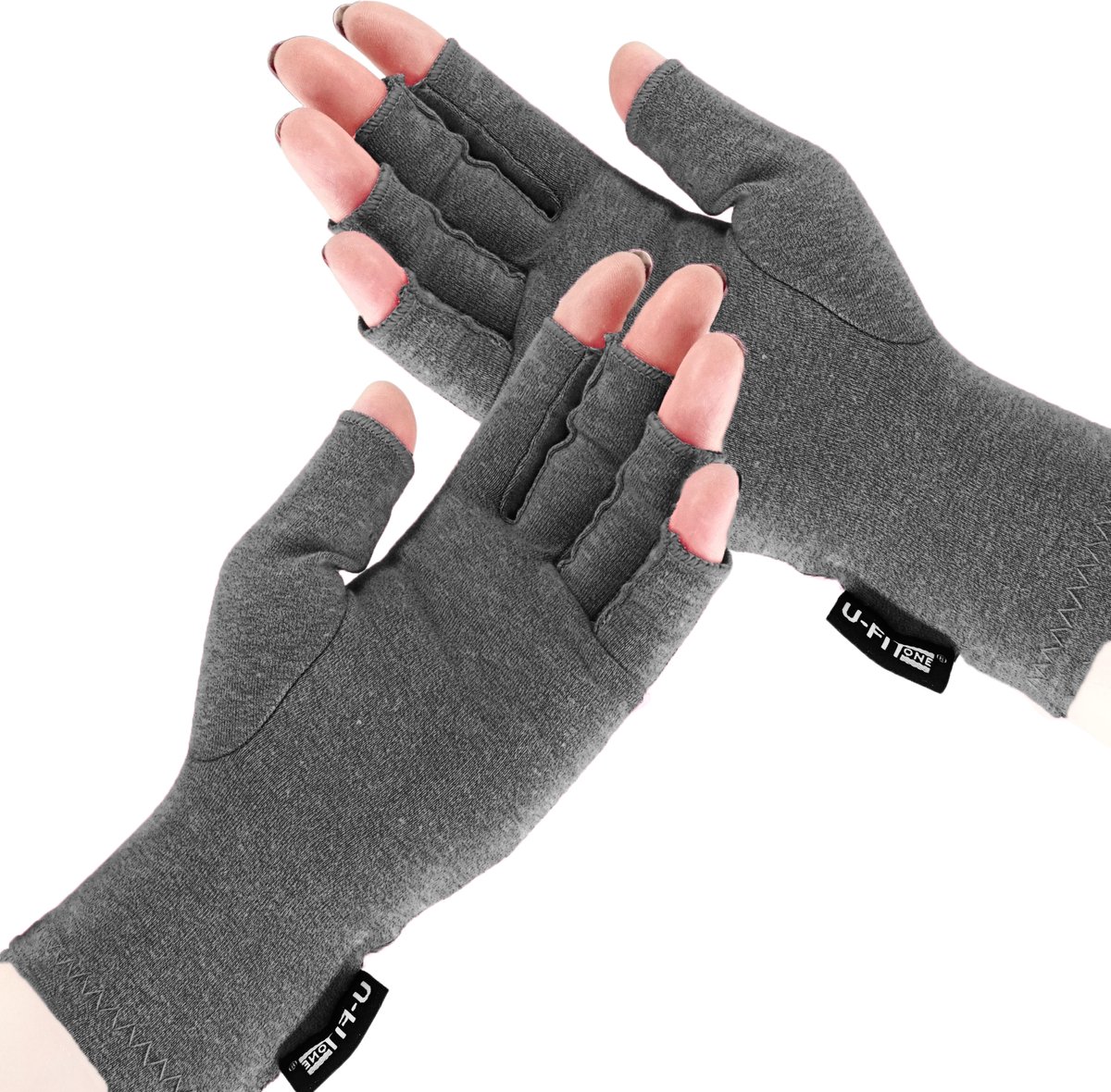 Goedkoopste U Fit One 1 Paar Therapeutische Reuma Handschoenen - Artritis Compressie Handschoenen - Grijs - Maat L
