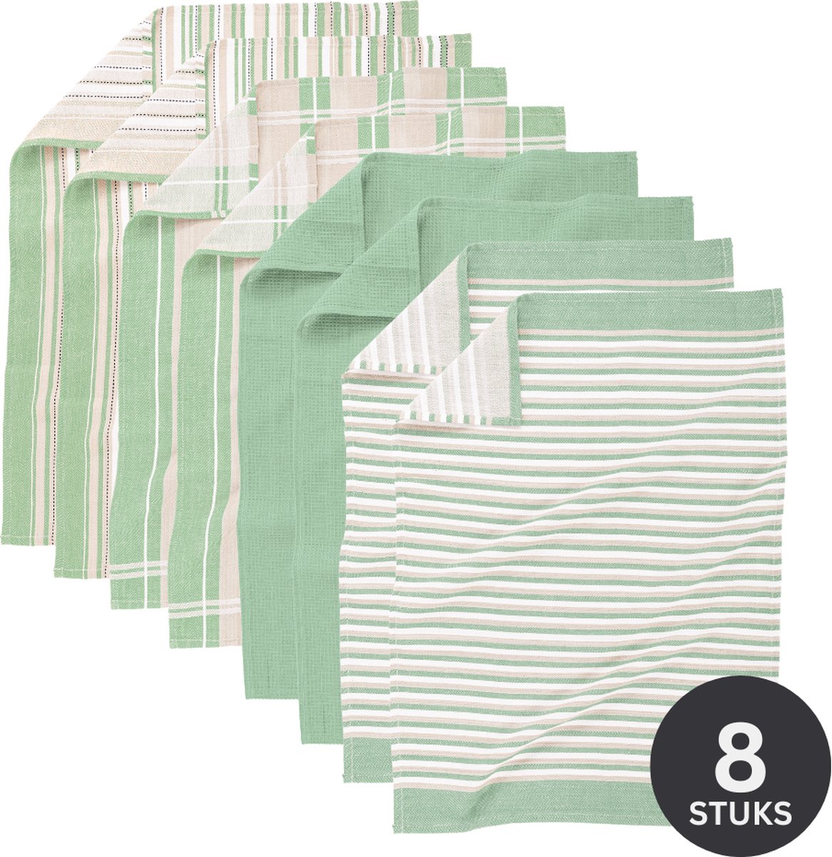 Tiseco Home Studio - Keukenhanddoek MULTILINES - SET/8 - 100% katoen - ultra-absorberend - sneldrogend- duurzaam materiaal - 50x70 cm - Greensmoke
