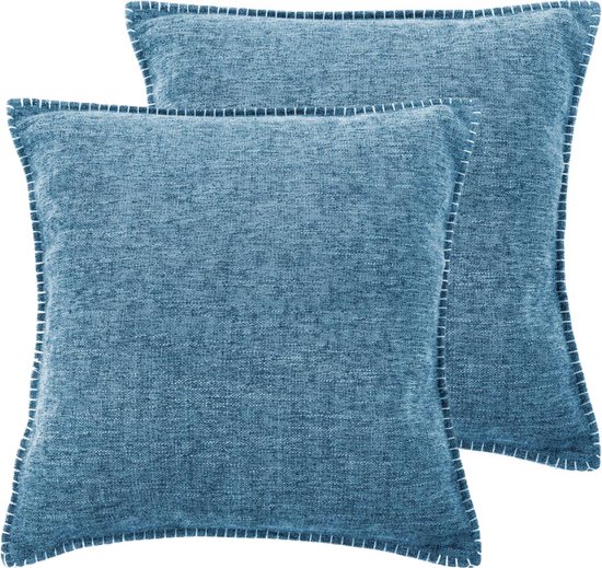 Tiseco Home Studio - Kussen DAMIAN (gevuld) - SET/2 - 100% polyester - met rits - hoes is wasbaar - voor bank, zetel, bed of stoel - Vierkant - 45x45 cm - Blauw