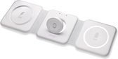 OOQE QCharge Pro - Chargeur sans fil 3-en-1 | Chargeur rapide 15W | Magnétique | Repliable | Convient pour Samsung, iPhone et Android | Convient pour Apple Watch, Airpods, Galaxy Buds | Preuve de voyage | Blanc