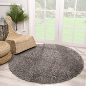Rond Loca Shaggy Vloerkleed – Modern Uni Effen – Grijs Hoogpolig & Zacht- 120 CM Ø