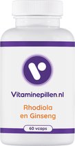 Vitaminepillen.nl | Rhodiola en Ginseng | Vcaps | 60 stuks | Gratis verzending | Voor bevordering van energie indien nodig en geeft rust en ontspanning in tijdens van stress.