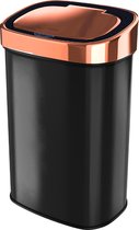 Poubelle à capteur Stangvollby - 58L - Couvercle automatique hygiénique - Acier inoxydable - Fermeture amortie - Sans empreintes digitales - Zwart avec bord en cuivre
