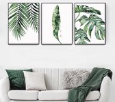 Set van 3 premium posters, Scandinavische stijl, tropische planten, poster, groene bladeren, moderne wandschilderijen, afbeeldingen op canvas, voor woonkamer, slaapkamer, decoratie, zonder lijst (40 x 50 cm)