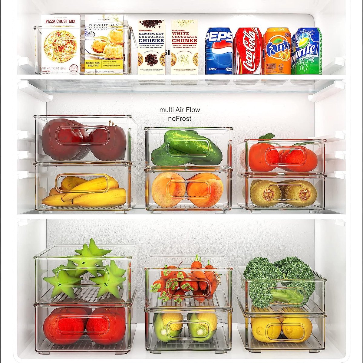 Koelkast Organizer - Doorzichtige plastic containers voor koelkast, vriezer, keukenkast, pantry-organisatie, BPA-vrije koelkastorganizer (set A)