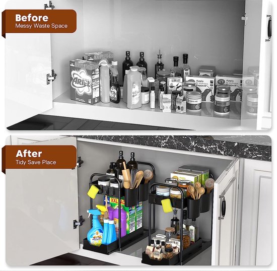 Allecto Plus - Voor de titel: Keukenorganizer Met 2 Niveaus Voor Onder De Gootsteen