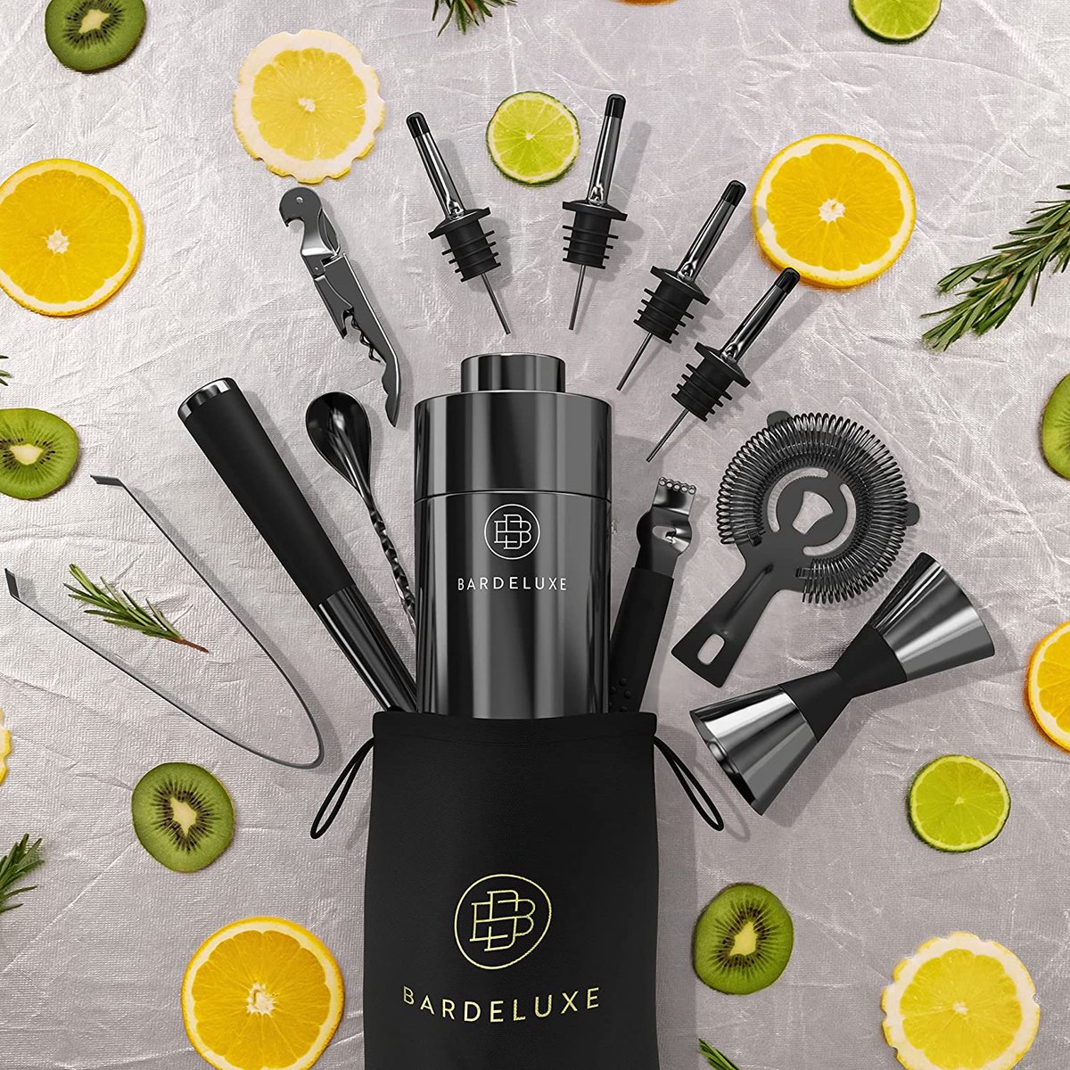 Cocktailset, 17-delig, barkeeperset, cocktailmixerset, 750 ml cocktailshaker roestvrij staal, cocktailshakerset, bartender set, luxe cocktailcadeauset, tas & receptenboek (zwart) — cadeau in Kookcadeaus - foto 2