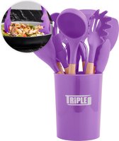 Triple J® Keukengerei houder - Kookgerei - Hittebestendig - BPA-vrij - 11-delig - Paars