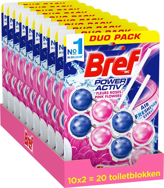 Bref Power Active Toiletblok - Pink Flowers - WC Blokjes Voordeelverpakking - 10 x 2 Stuks