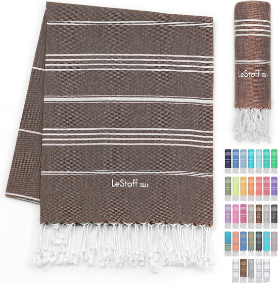 LeStoff de traditionele Hamamdoek Strandlaken Badhanddoek Saunahanddoek Douchehanddoek Spa Sport Yoga Reizen 100% Biologisch Katoen. Duurzaam, natuurlijk, zacht en voorgewassen. (95 x 180 cm, Brown)