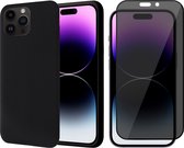 Coque iPhone 14 Pro - Protecteur d'écran de confidentialité FullGuard - Coque arrière SoftTouch Zwart & Protecteur d'écran