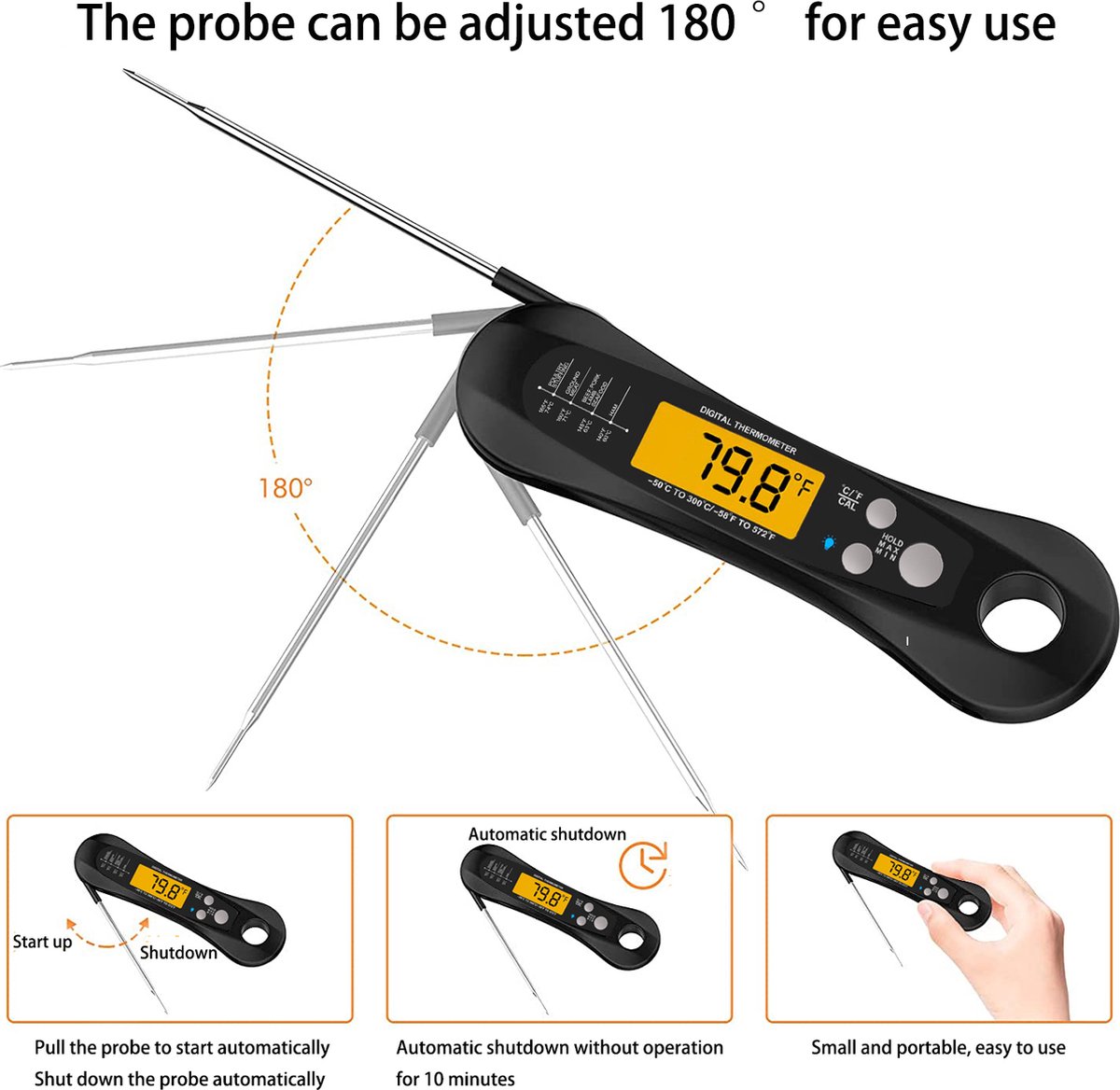Kookthermometer, weergave digitale keukenthermometers, digitale vleesvoedselthermometer direct lezen, test de temperatuur voor keuken koken, barbecue, vlees, melk, water