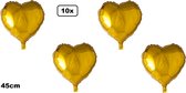 10x Folieballon Hart goud (45 cm) - trouwen huwelijk bruid hartjes ballon feest festival liefde white