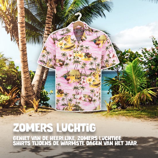 Hawaii Blouse Mannen - Shirt - Hemd - 100% Katoen - Overhemd Heren Korte Mouw - Made in Hawaii "Eiland Avonturen" Maat M