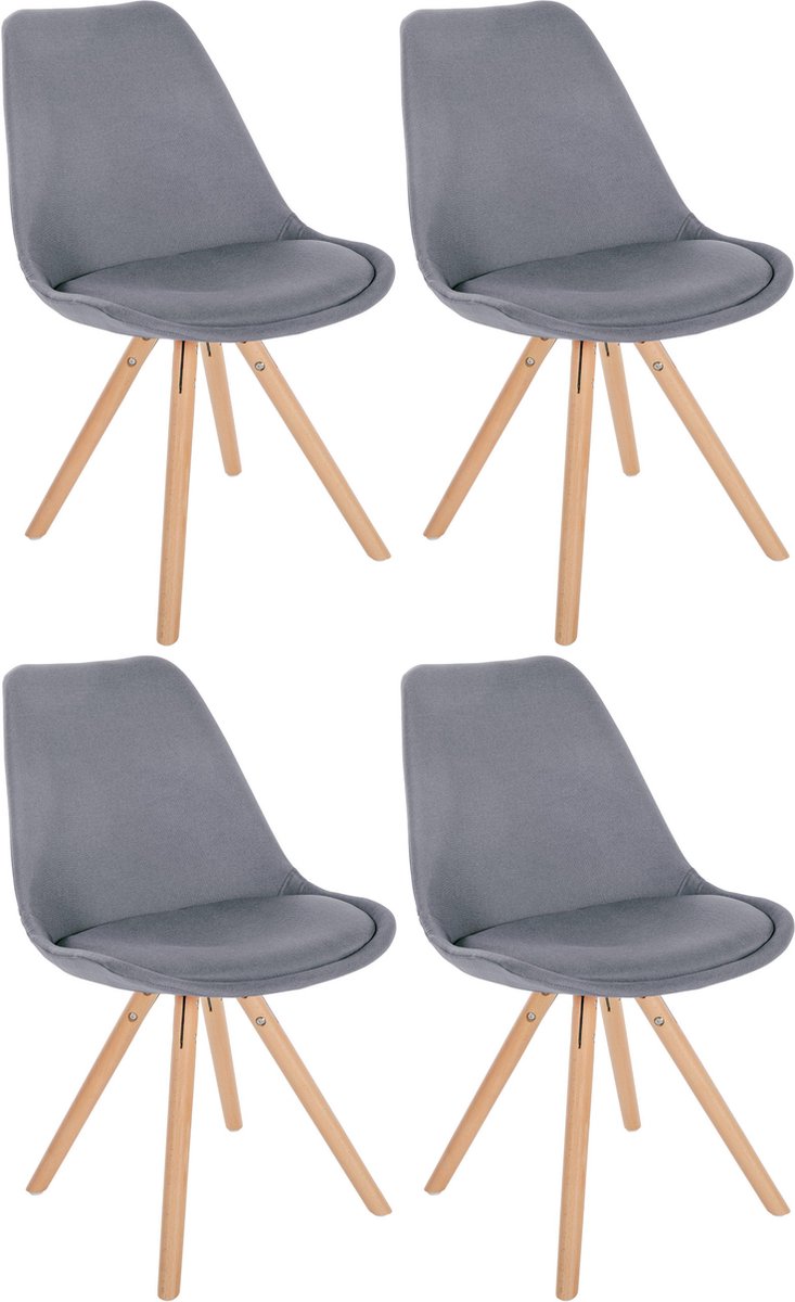 CLP Sofia Set van 4 Eetkamerstoelen - Zonder armleuning - Stof - licht grijs natura (ronde)