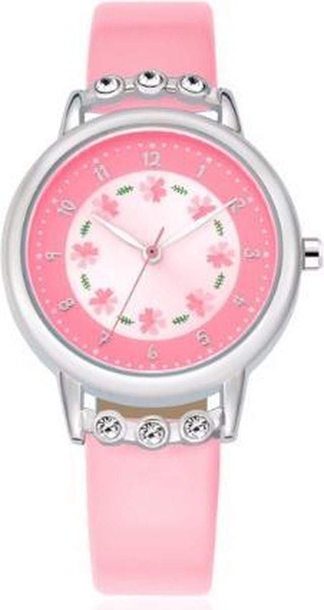 Roze Horloge - meisjes- meiden - met schitterende steentjes - 30 mm - I-deLuxe verpakking