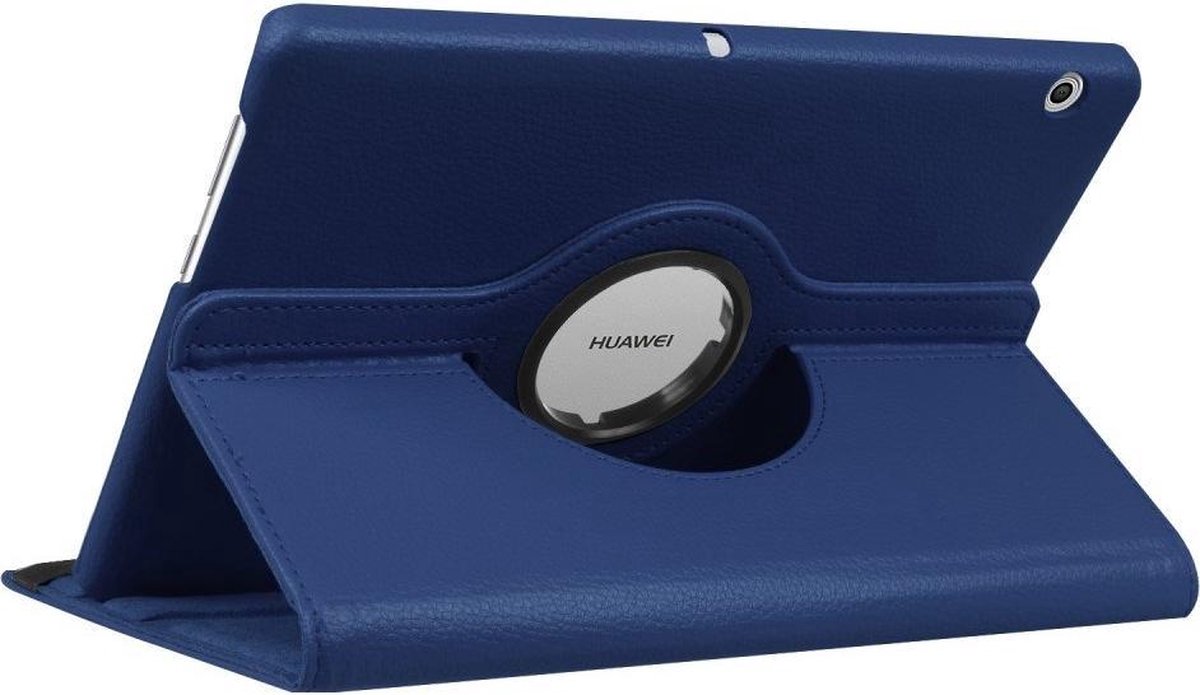 Shop4 - Huawei MediaPad T3 10 Hoes - Rotatie Cover Lychee Donker Blauw