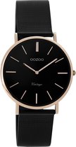 OOZOO Timepieces - Rosé goudkleurige horloge met zwarte metalen mesh armband - C8871