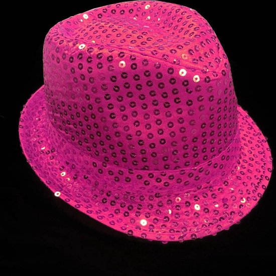 Feesthoedje met pailletten - trilby hoedje - glitter hoedje roze - 1 stuk |  bol.com
