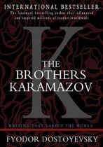 Internationale bestseller 'The Brothers Karamazov' door Fyodor Dostoyevsky. Grote grijze K op rode bloemenprint.