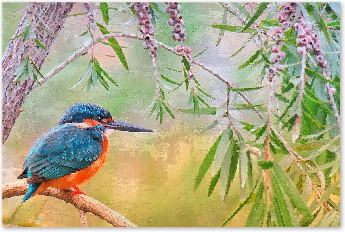 Graphic Message - Schilderij op Canvas - IJsvogel in Boom - Natuur Kunst Print - Woonkamer - Vogel Wanddecoratie - Vogels - Kleurrijk Groen - Bos - IJsvogeltje op Prijzenvolger.com